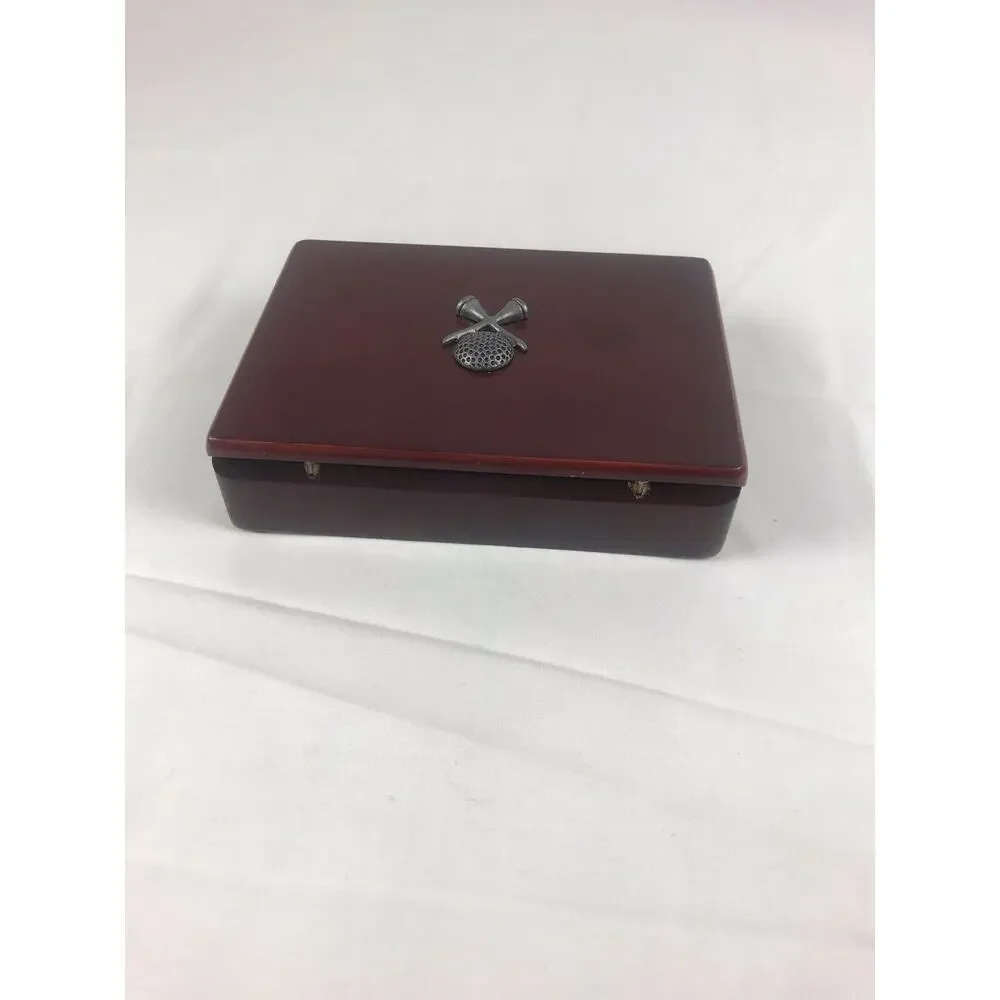 1990's Wooden Golf Playing Card Box With Golf Motif Face And 2 Decks Of Golf ...